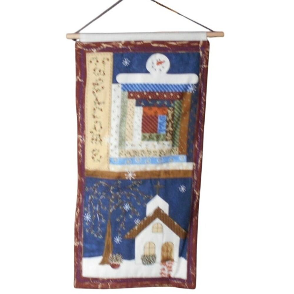 Handmade Christmas Wall Hanging Banner Door Hanger Snowman Quilted Patchwork